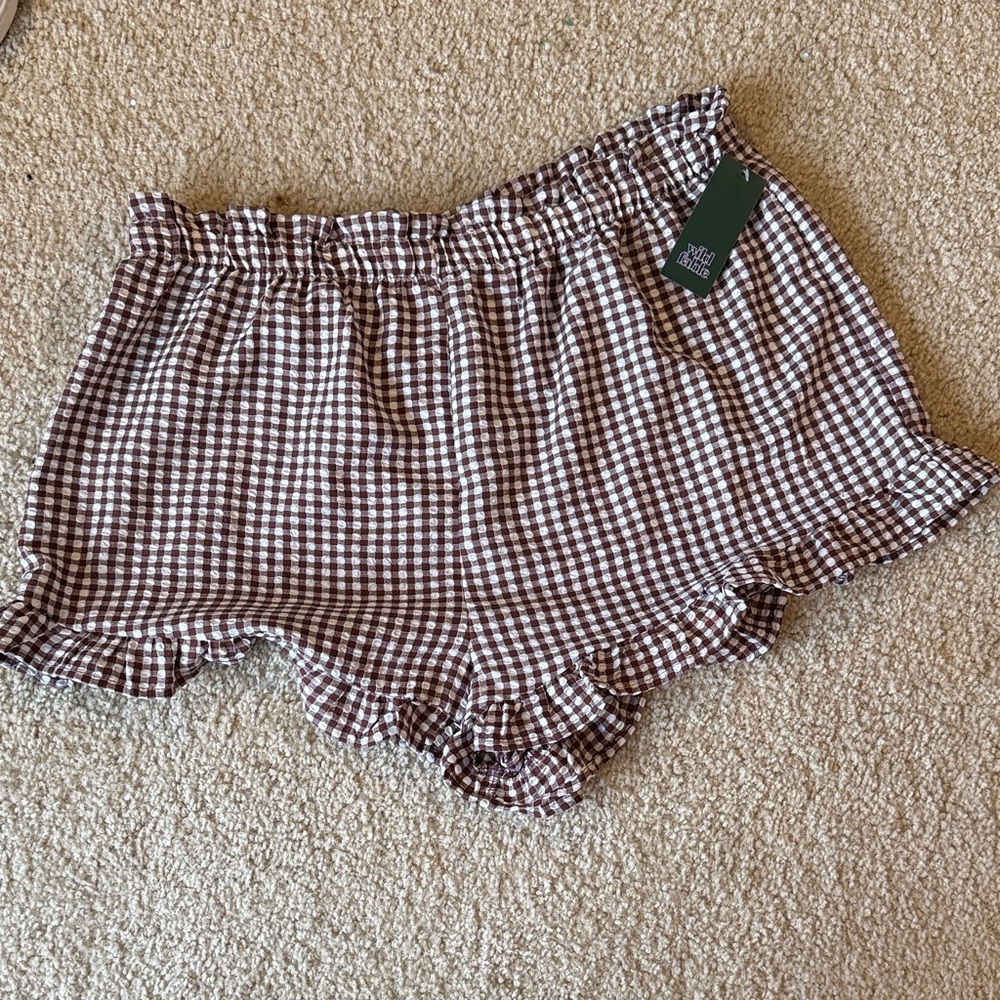 Brown Gingham Ruffle Shorts